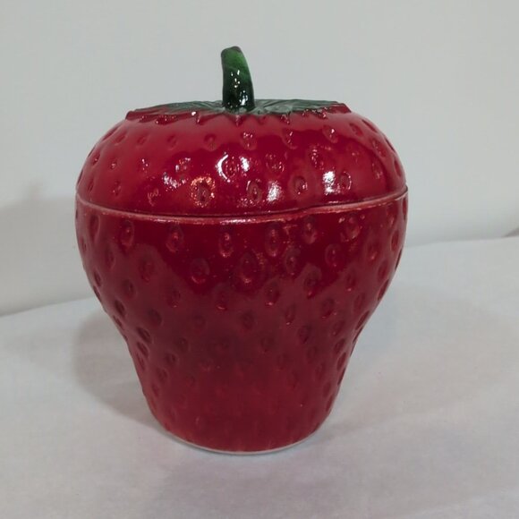 Hazel-Atlas Other - Vintage Hazel Atlas Milk Glass Red/Green Strawberry Jam/Jelly Jar & Lid 4"